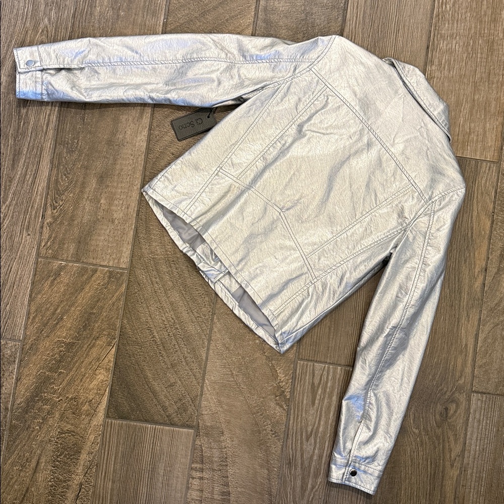 Ci Sono Silver Metallic Moto Jacket ✨ NWT Vegan Leather Biker (M) - Picture 6 of 13